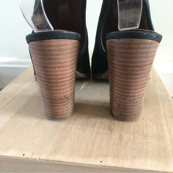 Lucky Brand Lisza Black Leather Open Toe Heeled Booties 8 - Picture 5 of 5